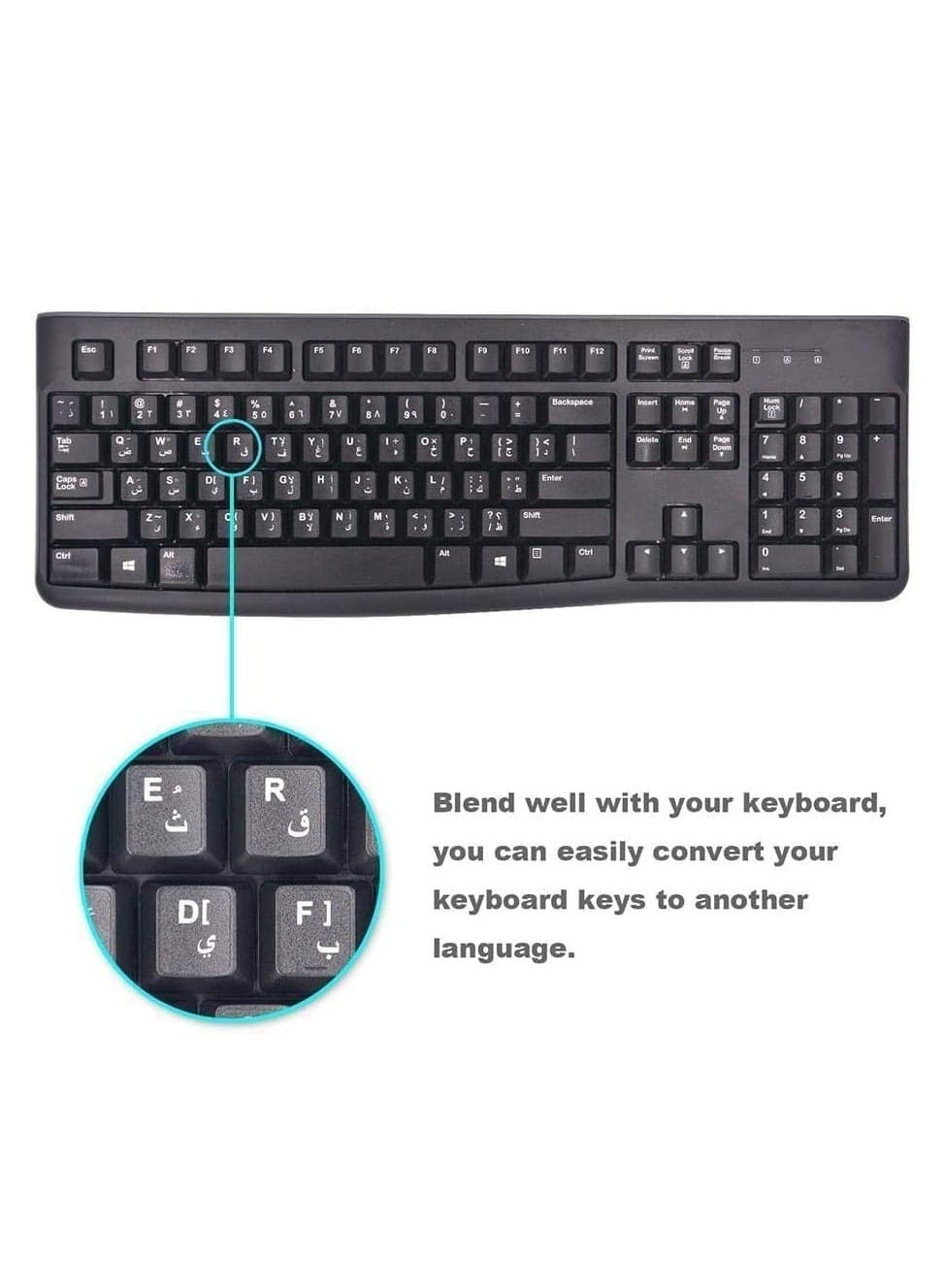 2 Keyboard Letter Stickers - (Arabic/English Letters) for Laptops. Black, 2 Pieces // From Egy Wolf // Laptop Skins (٤)