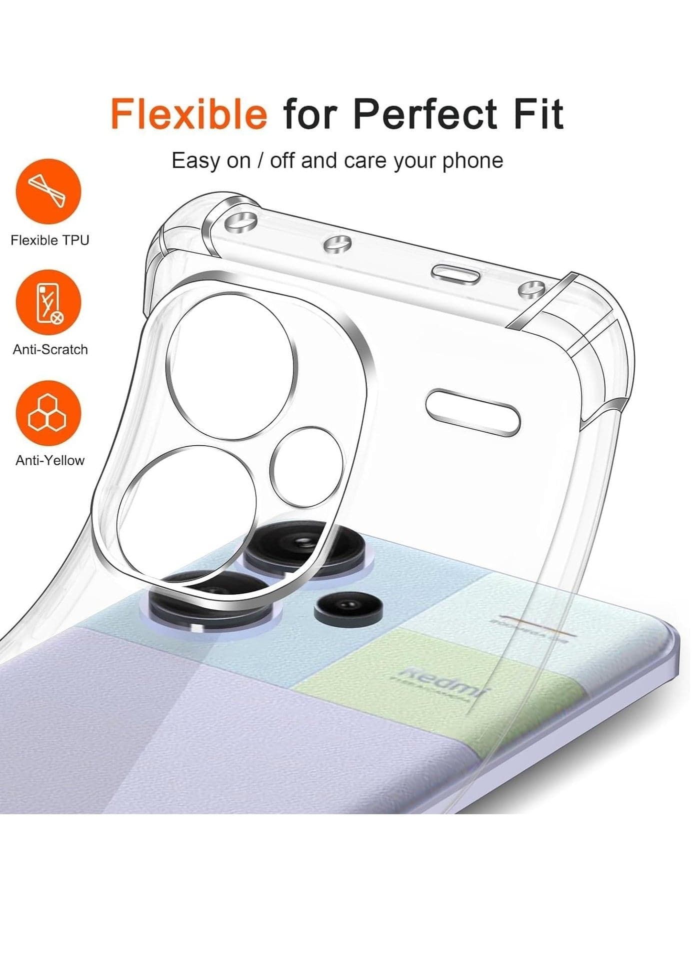 Case Compatible with Xiaomi Redmi Note 13 Pro Plus 5G (Not for Note 13 Pro 5G), Cover Silicone Transparent TPU Gorilla Anti-shock Protector Camera Shockproof Corners - Clear (3)