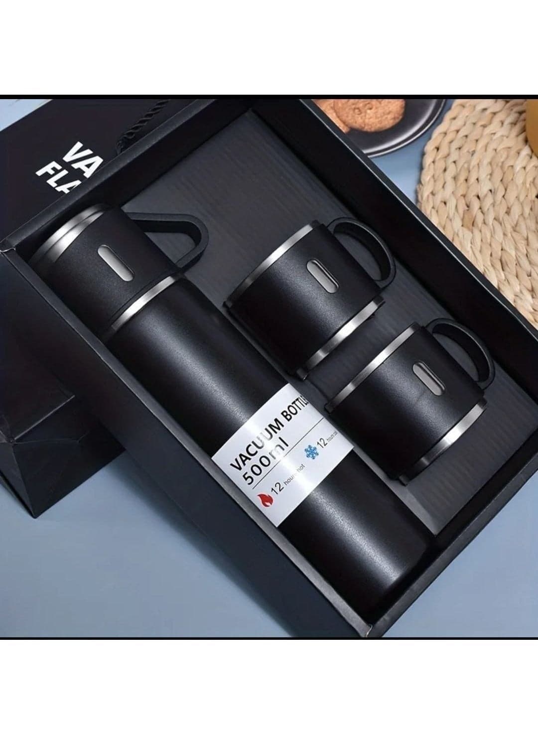 500ml Double Wall Stainless Steel Vacuum Flask Set with 3 Cups Flasks and Thermos