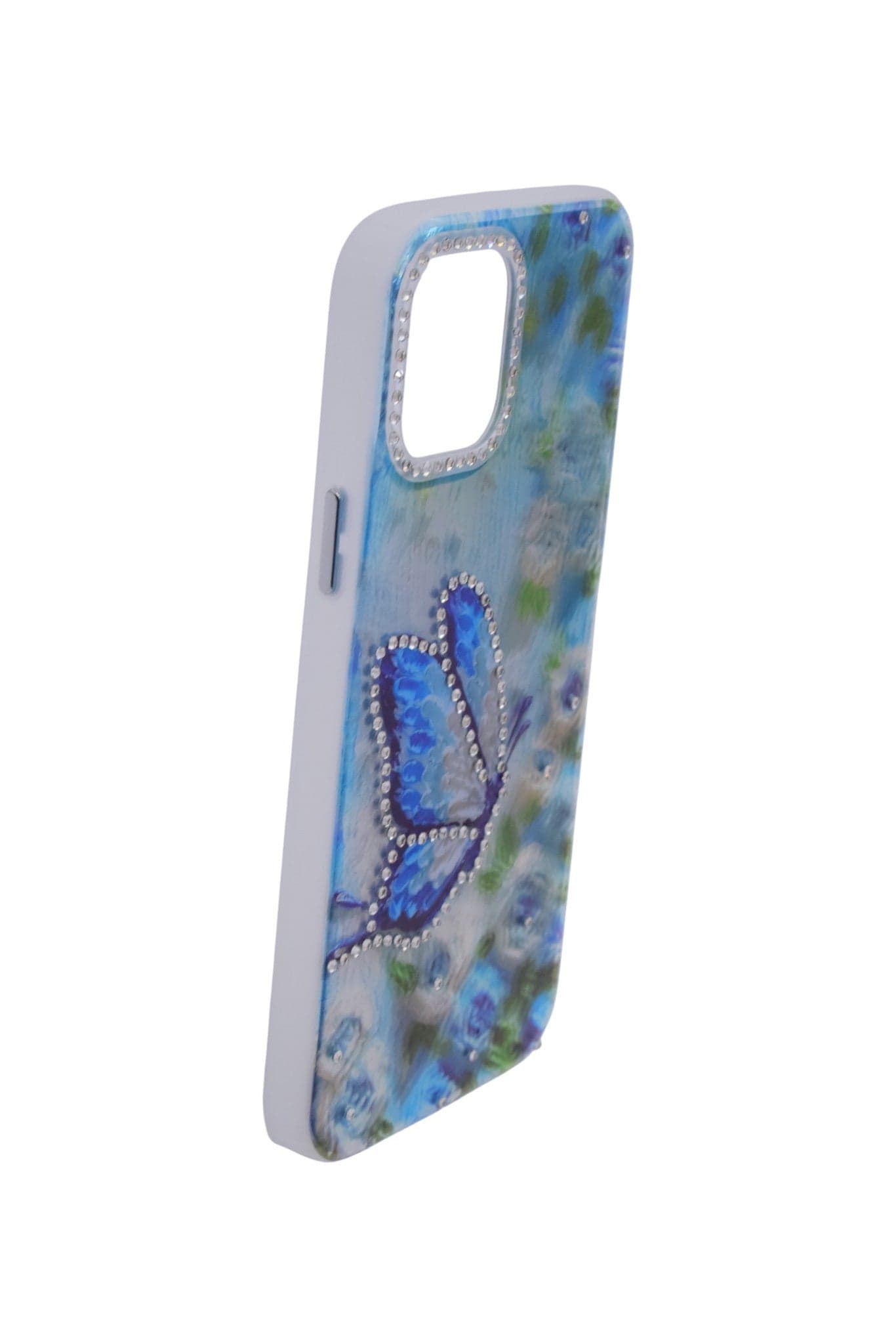 TPU Butterflies and Rhinestones Back Cover Case For iPhone 12 - Blue White (٣)