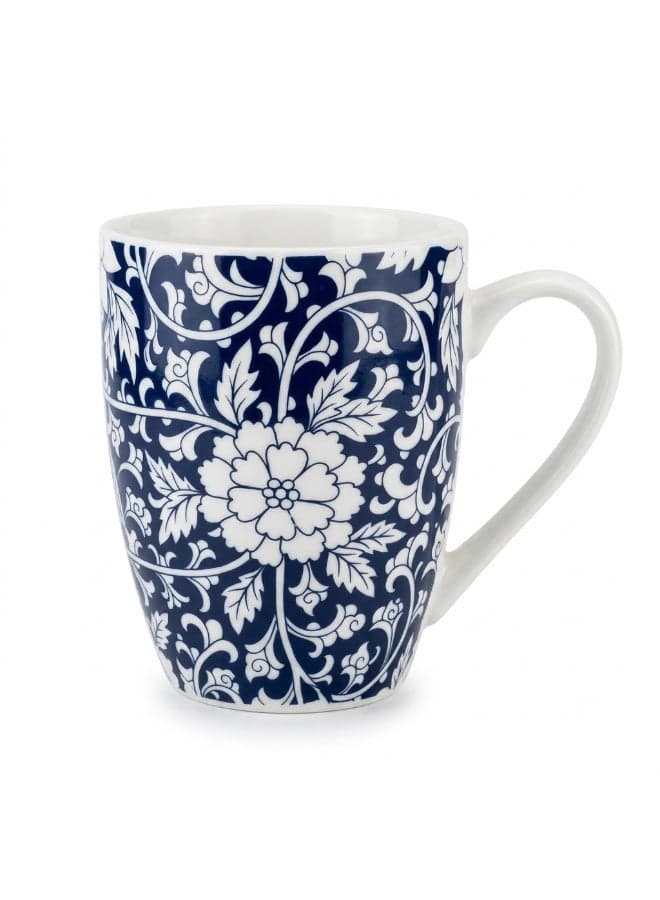 Ceramic Coffee and Tea Mug with Classic Oriental Navy Blue Pattern - Single Piece Mug with Comfortable Handle for Home and Office
