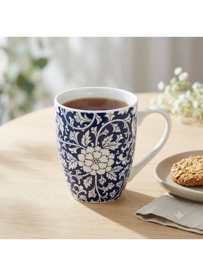 Ceramic Coffee and Tea Mug with Classic Oriental Navy Blue Pattern - Single Piece Mug with Comfortable Handle for Home and Office (3)