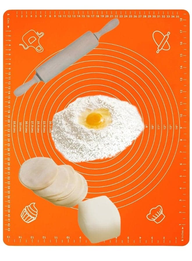 Large Non-Stick Silicone Pastry Mat 50x40cm – Reusable Food Grade Baking Mat for Dough, Pastry & Pizza | Non-Slip Surface with Measurements, Heat Resistant, Easy to Clean (Orange) Decorating Tools