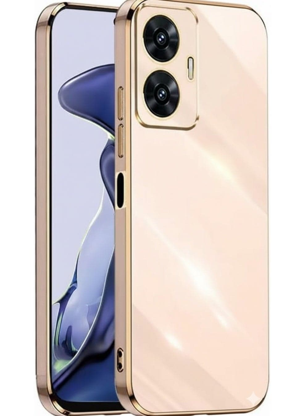 Compatible with Case for Realme C55 / Realme Narzo N55 (6.72 Inches), Soft Silicone TPU Case, Gold Frame Design (Pink)