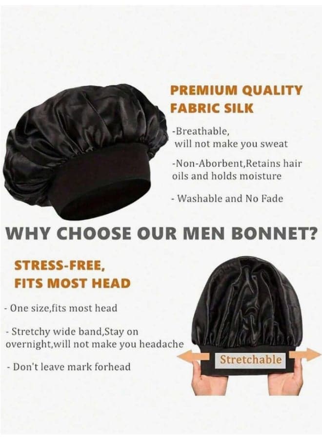 Black Satin Sleep Cap – Soft Hair Protection Hat for Night or Travel (6)