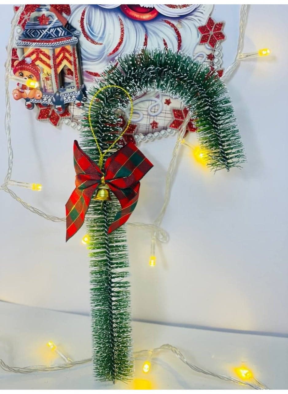 Christmas Ornament Christmas Cane Hanging Material: Green Tulle in White with Bow and Small Bell Size: 24 cm Home Decor Ornaments