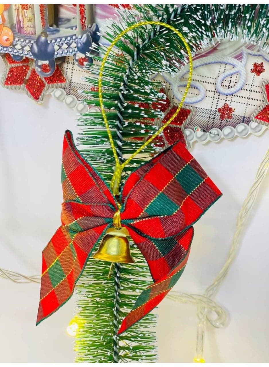 Christmas Ornament Christmas Cane Hanging Material: Green Tulle in White with Bow and Small Bell Size: 24 cm Home Decor Ornaments (٣)