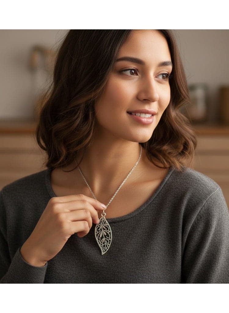 Boho Leaf Necklace - Filigree Leaf Necklace - Silver Leaf Necklace - Leaf Pendant Necklace - Leaf Jewelry Gifts - Leaf Gifts For Her