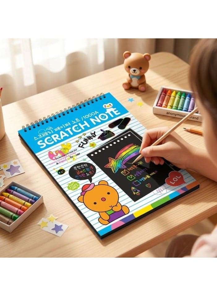 Magic Scratch Notebook for Drawing and Note-Taking with Wooden Stylus – Durable Spiral-Bound Design to Foster Children's Creativity Reading & Writing (٣)