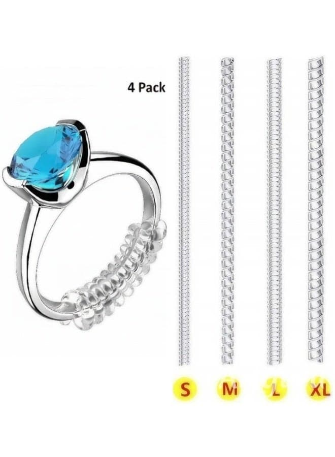 Loose Ring Size Adjuster Set – 4 Pieces with 4 Sizes – Transparent Silicone Anti-Slip Ring Guards for Secure Fit – Adjustable Tools to Resize Oversized Rings Without Permanent Alteration – Comfortable, Invisible, and Safe for Daily Wear – Perfect for Engagement, Wedding, and Everyday Rings for Women and Men Jewellery Making Beads