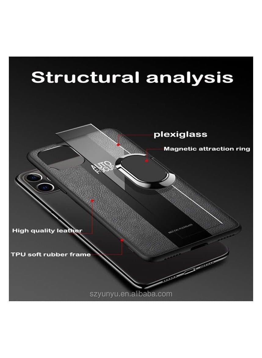 ELMO3EZZ Hard Tough Leather Magnetic Back Shockproof Drop Protection Kickstand Cover with Stand and Ring for OnePlus 9 pro (Black) (5)