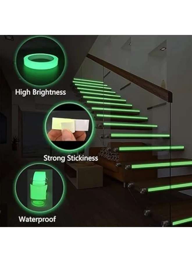 Glow in the Dark Stairway Light Tape, Waterproof Safety Warning Sticker for Stage Supplies, Home and Outdoor Decor, 5m x 1cm, 1 Roll, Light Green, Bright Adhesive, Long Lasting LED Strips (٣)