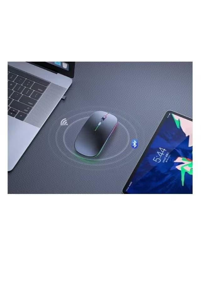 Ultra-Slim Rechargeable Wireless Mouse with Bluetooth 5.2, 2.4G Connectivity, and LED Lighting Computer Mouse (٢)
