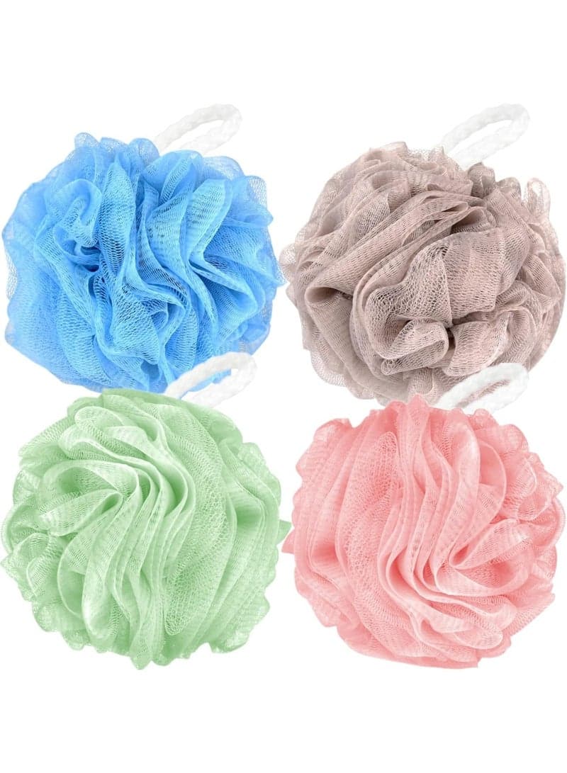 Loofah Sponge Shower Loofahs- Bath Sponges Mesh Balls 4 Colors for Body Scrubber Exfoliator Wash Back Scrubbers Bathroom Men Women 4 Pack Cleaning Bathing Accessories