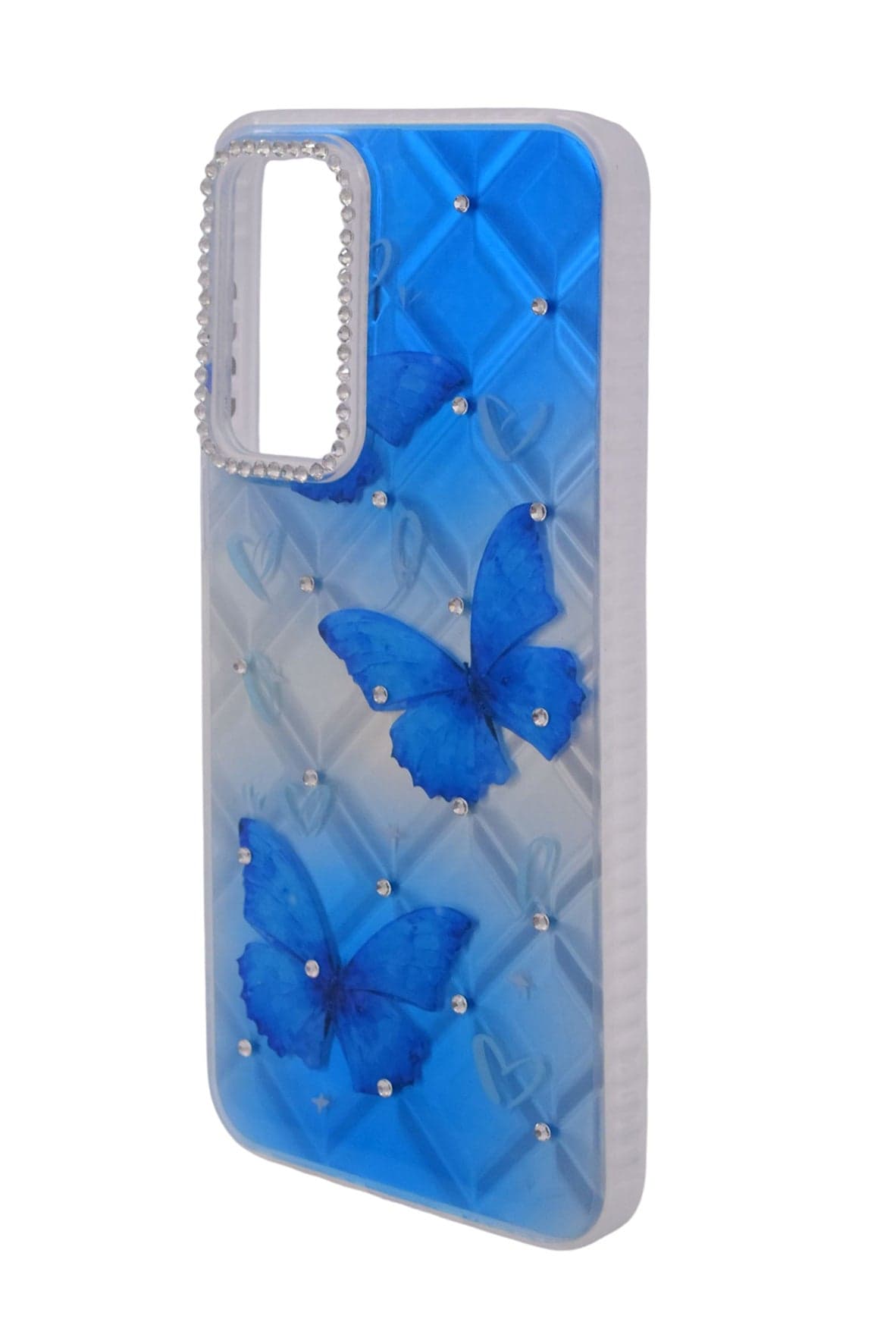 TPU Butterflies Printed Back Cover Case with Rhinestone Camera Border For Samsung Galaxy A16 - Blue Transparent (٣)