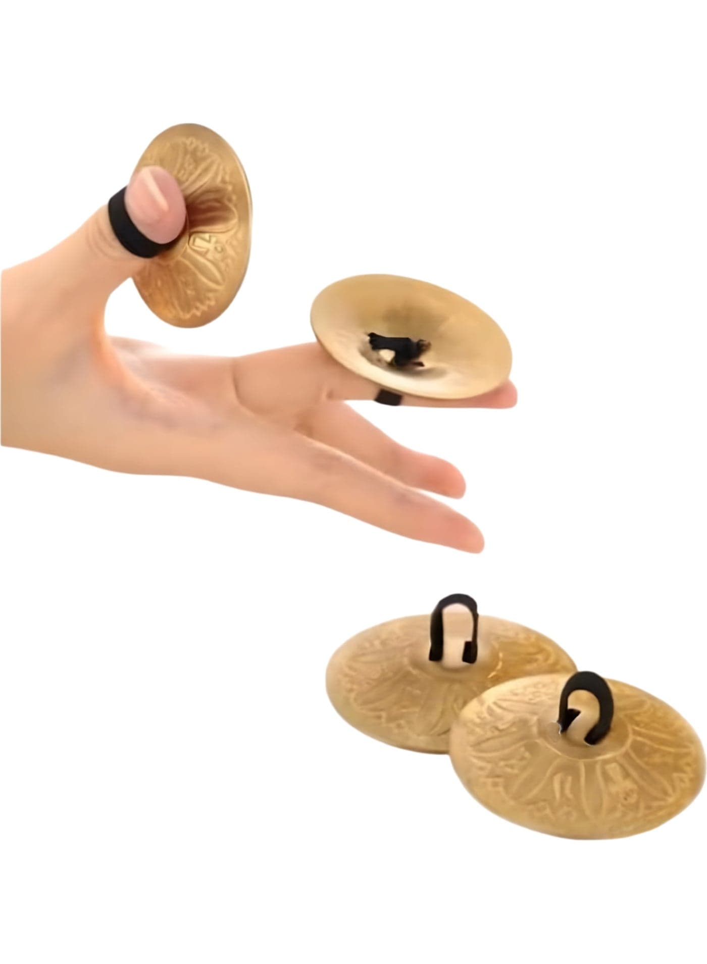 Belly Dance Finger Cymbals Egyptian Sagat Sgat Belly Dancing Zill Hand Cymbals Zills Oriental Percussion & Rhythm with Adjustable Elastic Bands - 2 Pairs / 4 Pcs - Small Size