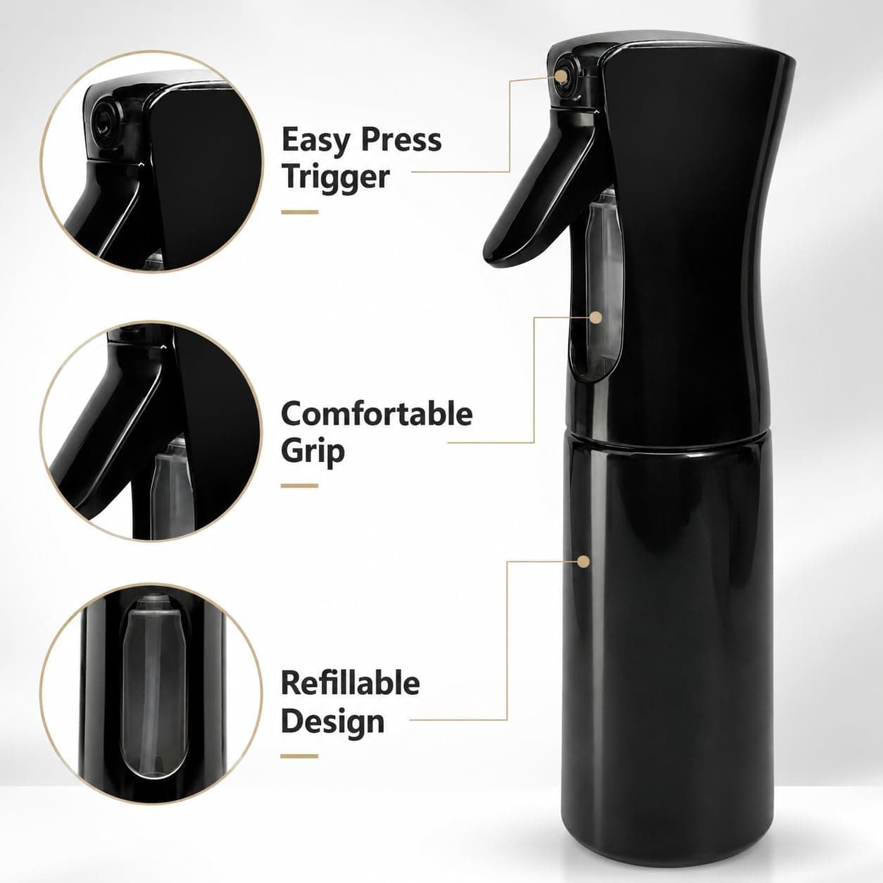 Continuous Spray Bottle for Hair 200ml Refillable Plastic Water Mister, 2-Sec... Hair Mists (3)