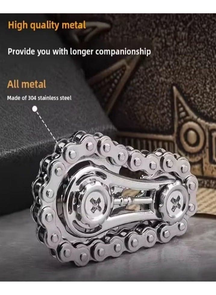 Bicycle Chain Fidget Spinner Stress Relief Toy, Metal Toothed Chain Fidget Toy for Kids and Adults, Innovative Kinetic Hand and Finger Spinner Desk Toy for Anxiety Relief, Great Gift for Kids and Adults