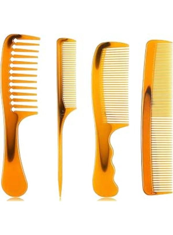 4-Piece Brown Hair Comb Set – Premium Plastic Combs for Women & Men, Fine & Wide Tooth Styling Combs for Teasing, Parting & Professional Hairdressing