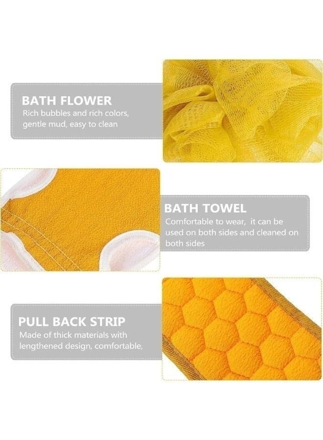 The 3-in-1 complete bathing set for exfoliating and smoothing the body, containing a Moroccan exfoliating glove, foaming sponge, and back scrubber, is designed to remove dead skin cells and stimulate blood circulation. Suitable for all skin types, it's the perfect bathing accessory for massaging and cleaning hard-to-reach areas for both men and women. Loofahs, Sponges & Poufs (3)