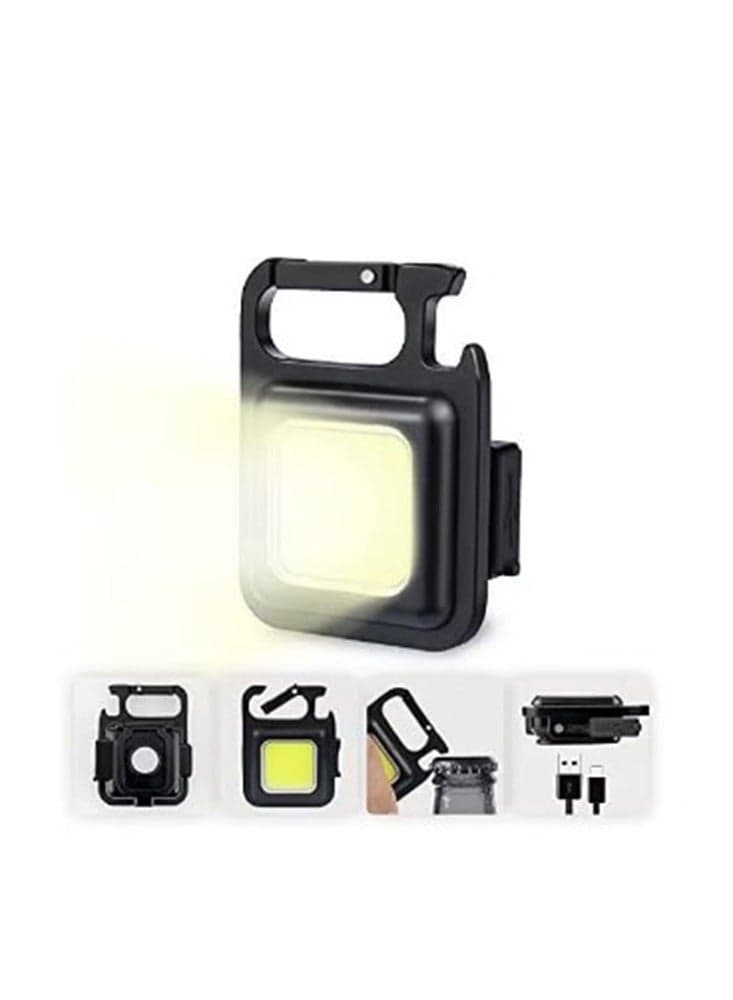 Emergency Light Key Chain LED Light 800 Lumens COB Rechargeable Keychain Mini Flashlight 4 Light Modes Portable Pocket Light with Folding Bracket Bottle Opener and Magnet Base for Fishing Walking Camp