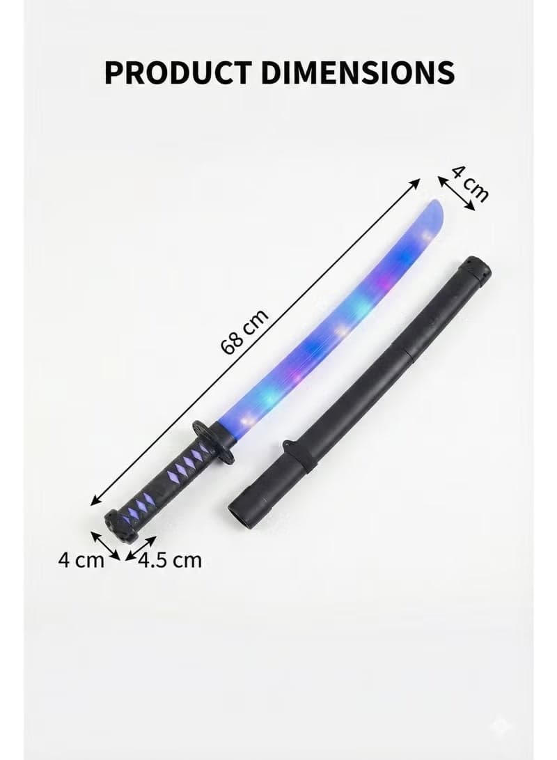 Electric LED Light Up Sword Toy 68cm – Musical Samurai Katana Blade with Sheath | Flashing Ninja Weapon for Kids Costume & Role Play | Motion Activated Sound Effects | Interactive Combat Cosplay Prop | Birthday Gift for Boys Action Figures (٢)