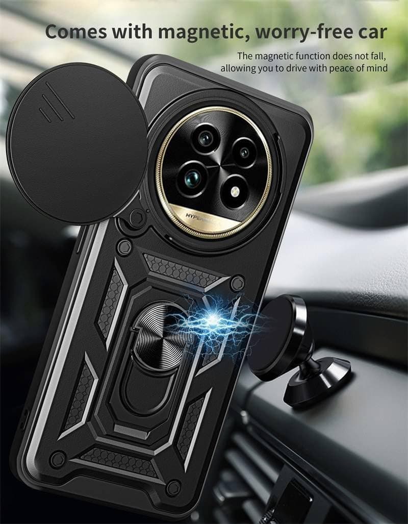 Grabist Phone Case For Realme 13 Pro Plus / Realme 13 Pro, Sliding Camera Cover, Built-in 360° Rotatable Ring Stand, Heavy Duty Shockproof Protective Back Cover, Drop Protection (Black) (٦)