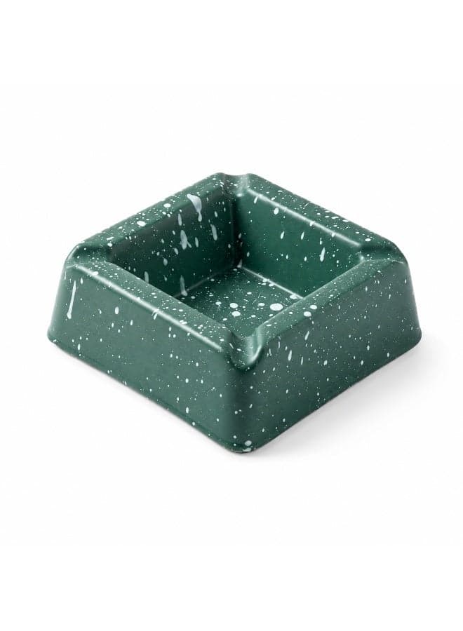 Square Unbreakable Ashtray with Speckled Design - Modern 4-Slot Plastic Cigarette Ash Holder for Indoor and Outdoor Use, Dark Green