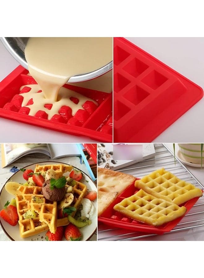 4-Cavity Silicone Waffle Mold, Multi-Purpose Flexible Baking Mold for Waffles, Cakes, Chocolate, Candy, Soap and Crafts, Reusable Mold for Making 4 Standard-Size Pieces Quickly and Easily Moulds (4)