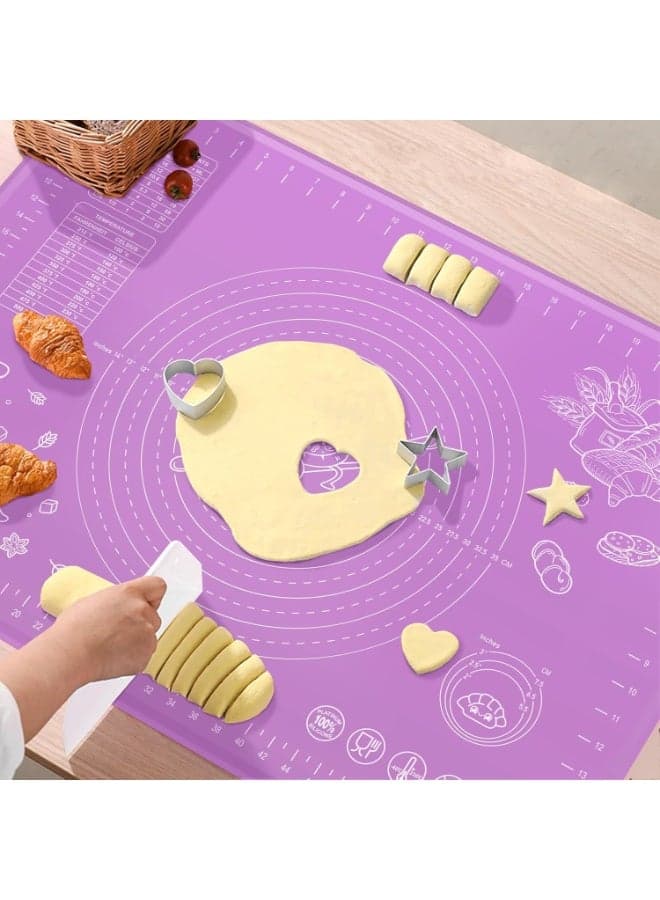 Large Non-Stick Reusable Silicone Pastry Mat 43 x 35 cm Overall Dimensions 50 x 40 cm - Food Grade Silicone Mat for Dough, Pastry, Pizza Non-Slip with Precise Measurements for Dough Rolling and Surface Protection Heat Resistant Thick Food Grade Silicone Mat for Pizza, Baked Goods, Pies Can be used as an oven liner or rolling pin (Purple) Baking & Cookie Sheets (6)