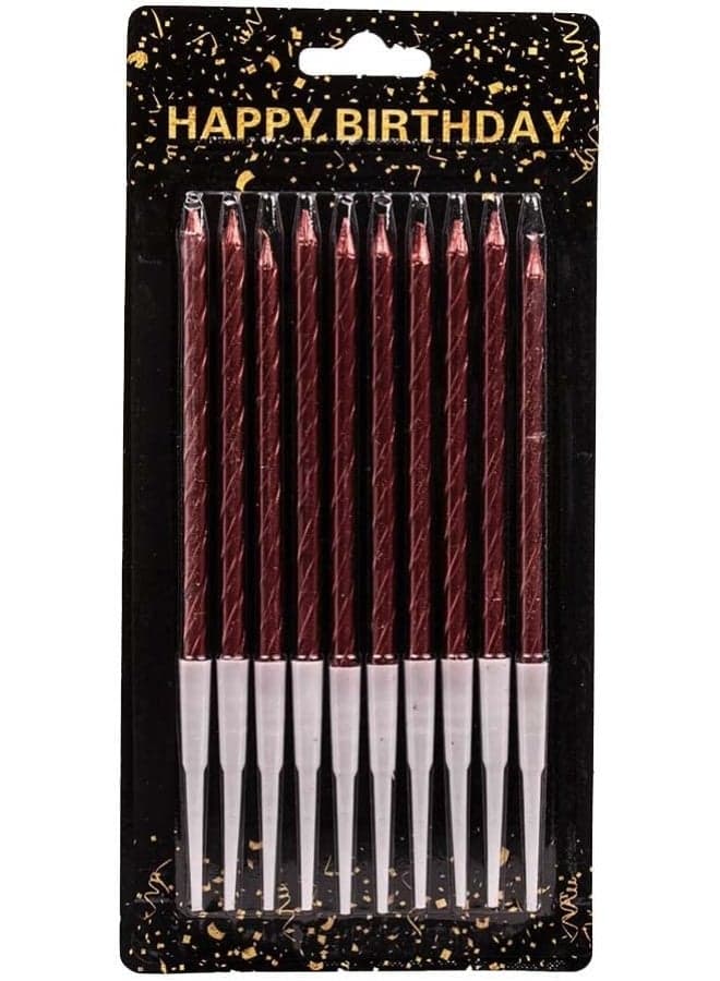 Small Metallic Birthday Candle With Holder And Swirl Design Set Of 10 Pieces For Birthday Party -Wine White