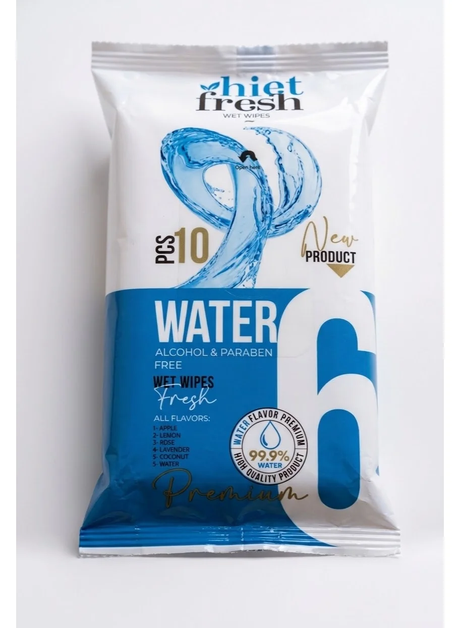 Hiet Fresh Pocket Water Wet Wipes, 10 Count, Alcohol & Paraben Free, 99.9% Pure Water Cleaning Wet Wipes