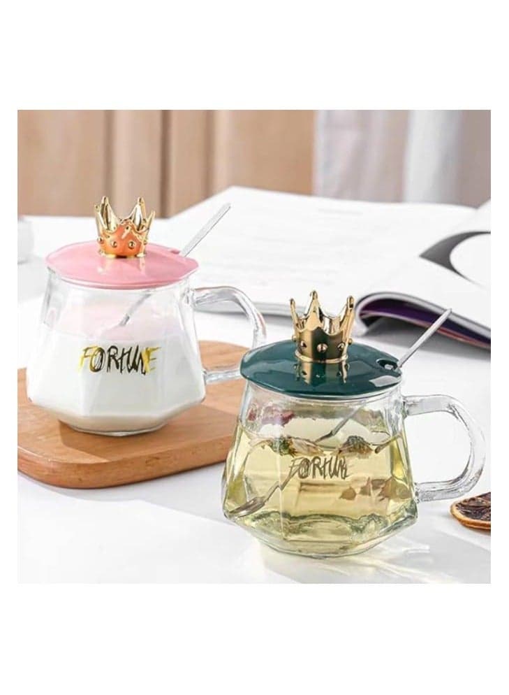 Transparent Glass Cup with Crown-Shaped Lid – A Royal Touch for Your Daily Drinks Coffee Mugs