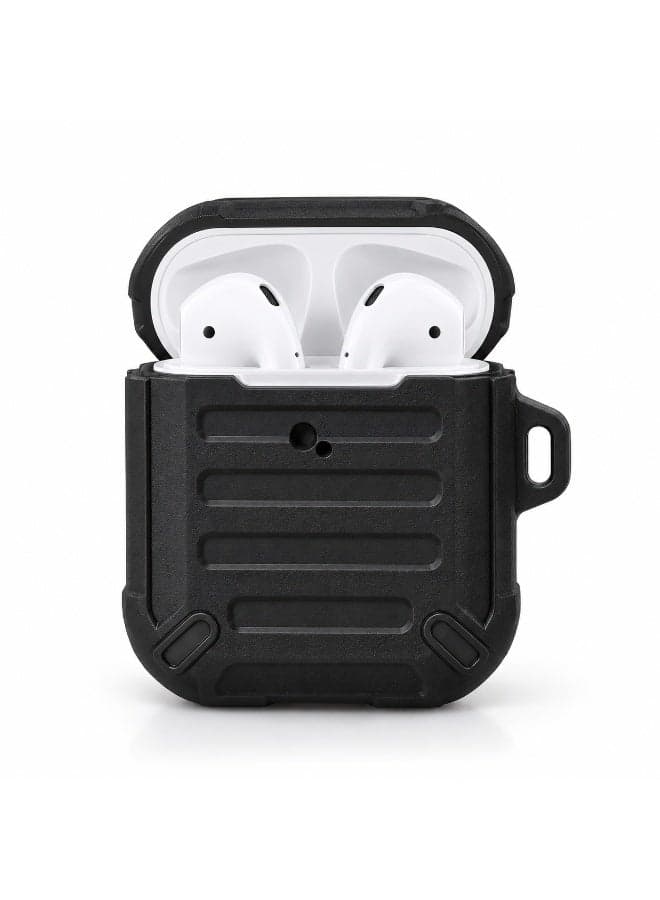 RPC-T06 Shockproof Armor Protective Case with Carabiner for Apple AirPods 1 & 2 - Black