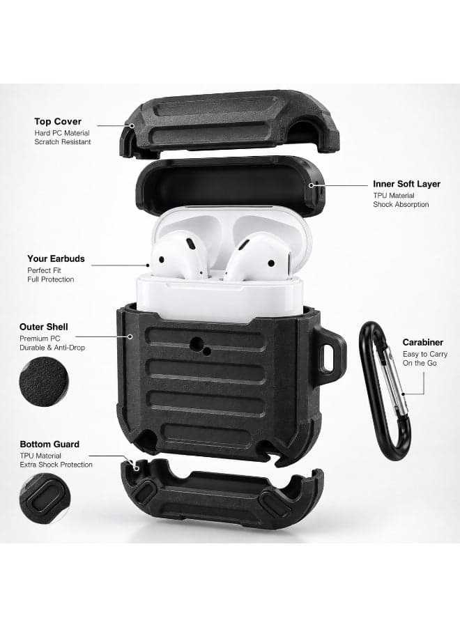 RPC-T06 Shockproof Armor Protective Case with Carabiner for Apple AirPods 1 & 2 - Black (٥)