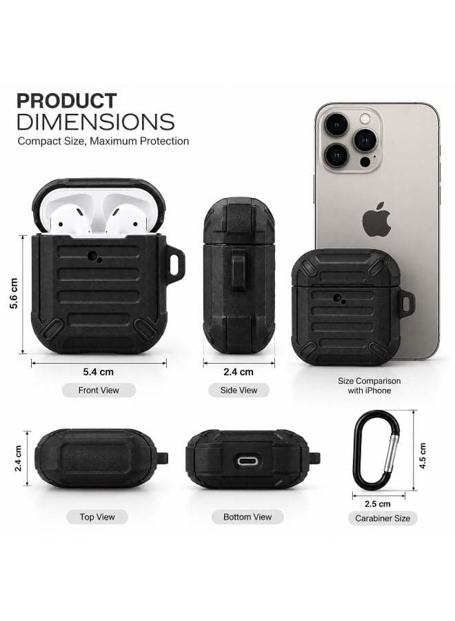RPC-T06 Shockproof Armor Protective Case with Carabiner for Apple AirPods 1 & 2 - Black (٦)