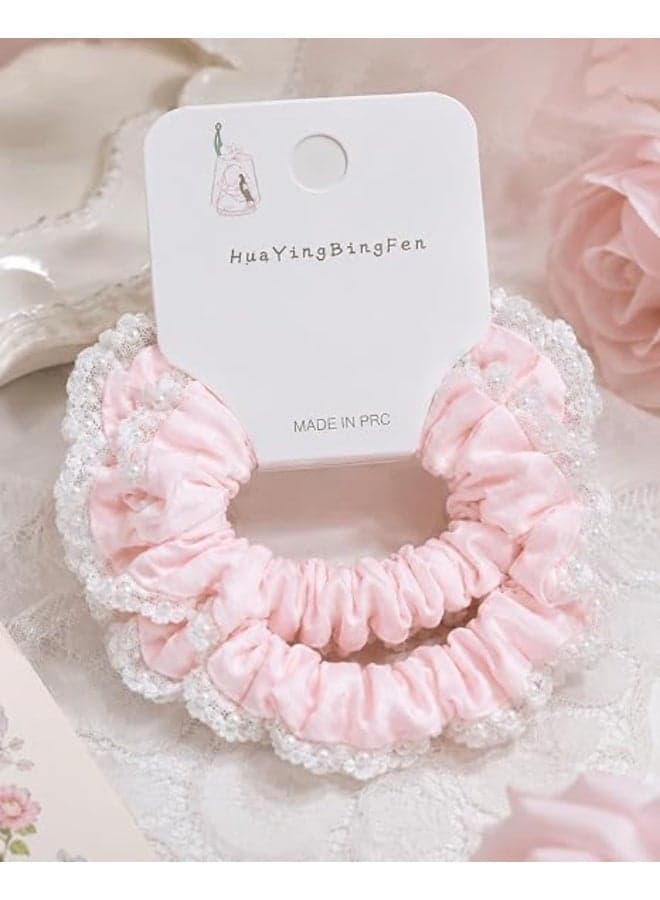 First Choice Fabric Hair Tie Trimmed with Soft Lace Edges – Elastic Hair Tie for Children and Girls (School & Special Occasions) – Single Piece (Assorted Colors) Girls' Hair Accessories (٤)