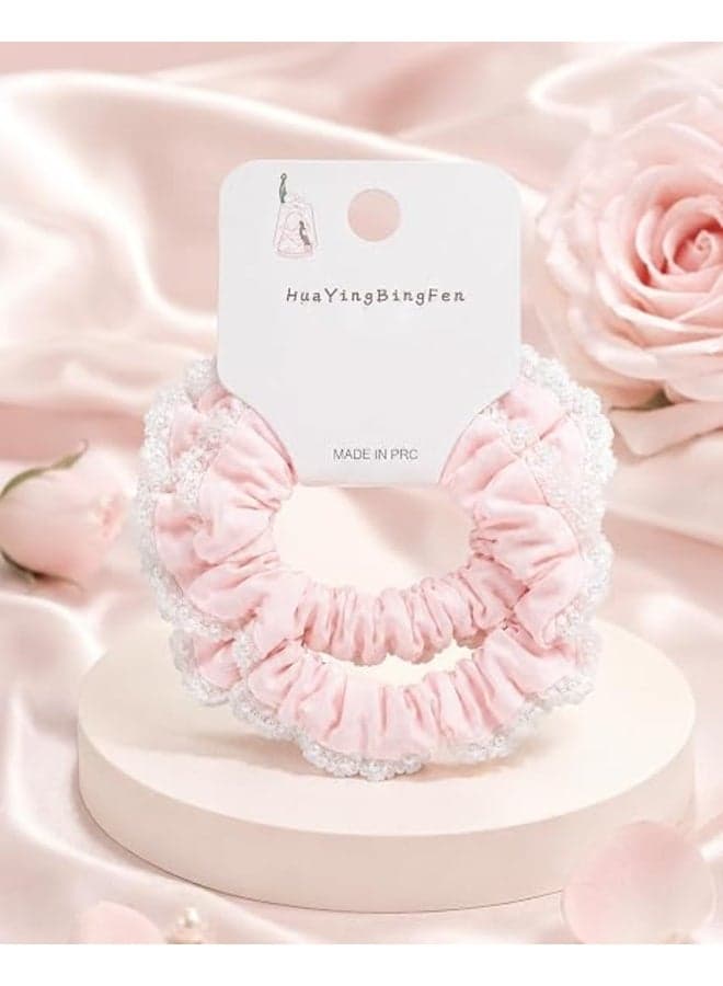 First Choice Fabric Hair Tie Trimmed with Soft Lace Edges – Elastic Hair Tie for Children and Girls (School & Special Occasions) – Single Piece (Assorted Colors) Girls' Hair Accessories (٦)