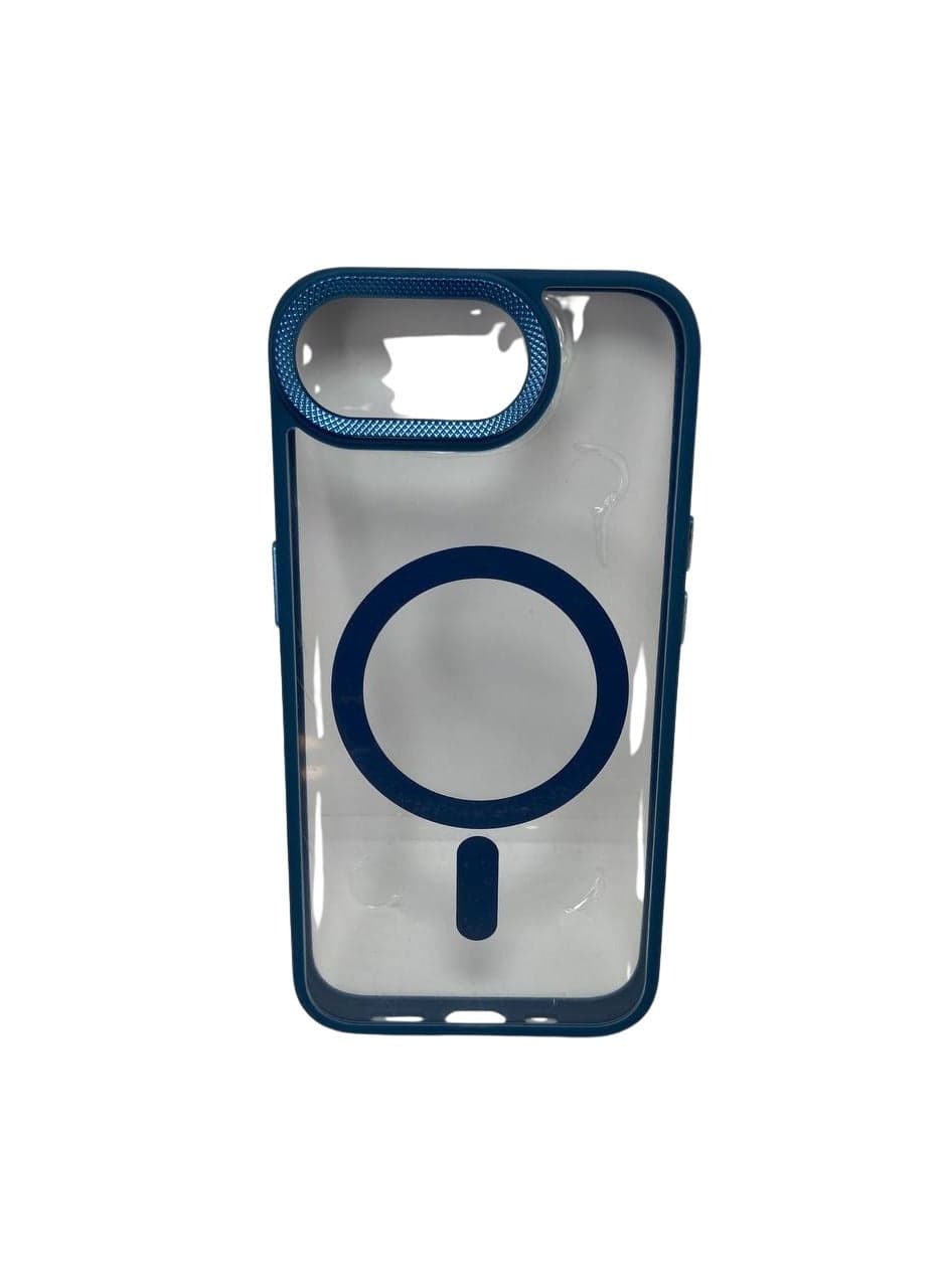 Luxury Metal Lens Camera Protection Magsafe Phone Case for iPhone 16E Wireless Charging Cover - Clear Back Slim -Blue