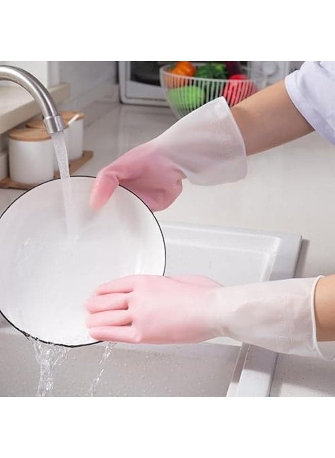 Multi-Purpose Housework Cleaning Gloves – Heavy Duty Latex Rubber Dishwashing Gloves with Long Waterproof Cuff, Insulated Design and Secure Grip – Ideal for Kitchen Use, Size L, Random Color Safety & Security Gloves (٢)