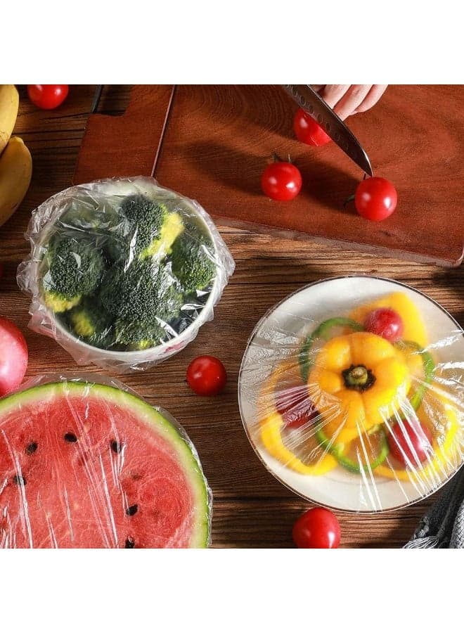 Plastic Fresh Food Storage Covers, 100-Piece Flexible Washable Storage Bags, Universal Elastic Cover for Bowls, Cans, and Watermelons, Airtight Leak-Proof Bags to Keep Food Fresh, Essential Kitchen Accessories for Meal Storage and Smart Fridge Organization - Clear and Durable Food Savers (3)