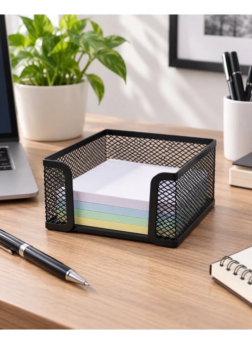 Black Metal Mesh Memo Note Pad Holder for Office Desk Organization Desk Supplies, Holders & Dispensers (٣)