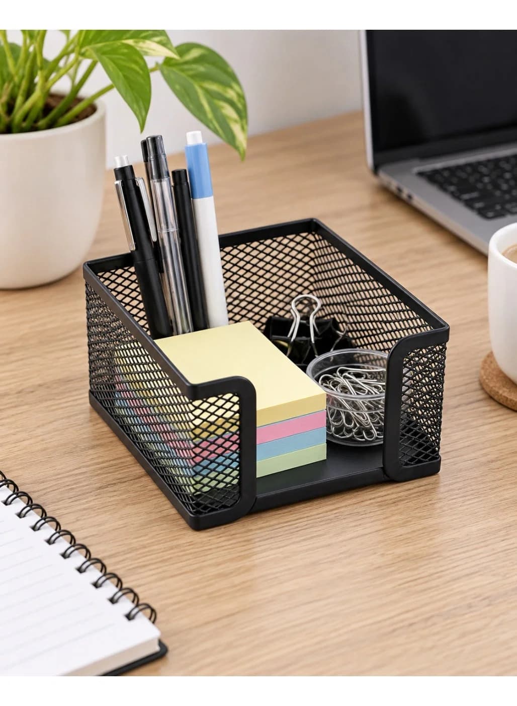 Black Metal Mesh Memo Note Pad Holder for Office Desk Organization Desk Supplies, Holders & Dispensers