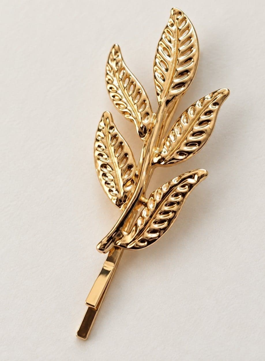Leaf-Shaped Barrette Hair Clips, Alloy, Elegant Metallic Finish, Secure Hold, 2-Piece Set, for All Occasions (Gold) (٤)