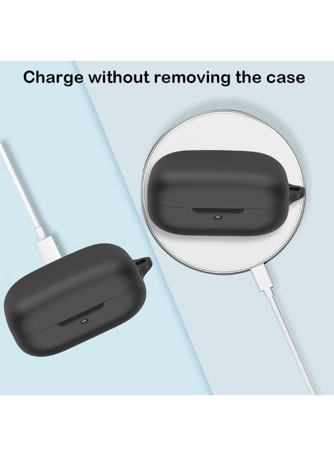 Case Cover, Soft Silicone Shockproof Protective Case Wireless Earbuds with Carabiner, Front LED Visible For Motorola Moto Buds/Moto Buds+ (Black) Headphone Cases (٤)