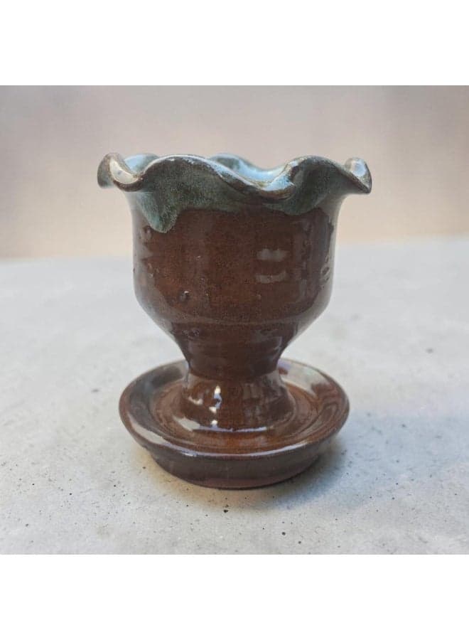Candle holder and incense stick holder made of pottery and porcelain, handmade, size 8