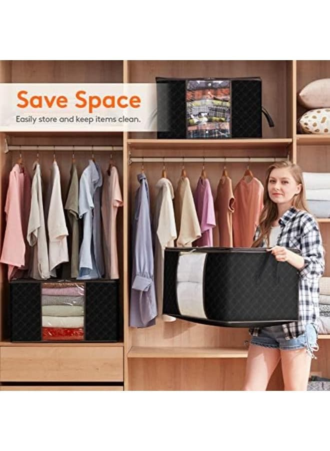 Premium Large Capacity Clothes Storage Bag Organizer (3 Pack) - Heavy-Duty 90L Thick Fabric Closet Container Set - Durable Blanket & Comforter Storage Pouches with Reinforced Handles, Sturdy Zippers & Clear Window (Sleek Matte Black Foldable Layout) - Manual Home Wardrobe Preservation Convenience & Domestic Space Asset Management Template (7)
