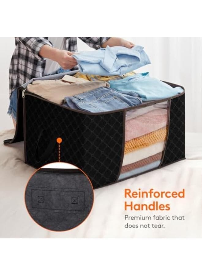 Premium Large Capacity Clothes Storage Bag Organizer (3 Pack) - Heavy-Duty 90L Thick Fabric Closet Container Set - Durable Blanket & Comforter Storage Pouches with Reinforced Handles, Sturdy Zippers & Clear Window (Sleek Matte Black Foldable Layout) - Manual Home Wardrobe Preservation Convenience & Domestic Space Asset Management Template (4)