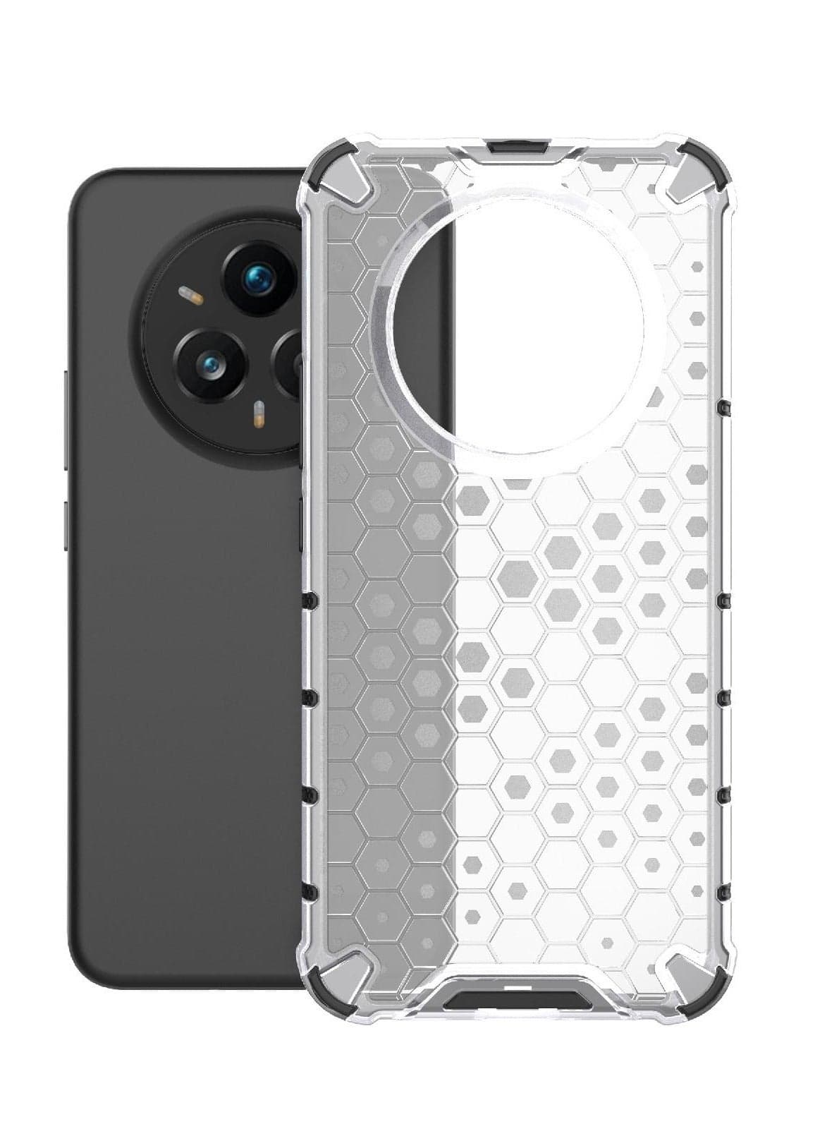 Case Cover Honeycomb Case Shockproof Camera Protection Cover Compatible with Realme 14 Pro ( transparent & Black) (٣)