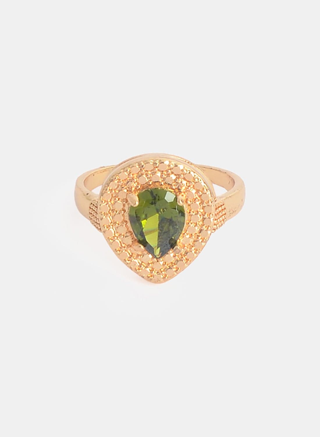 A Women'S Ring Set With A Central Teardrop Design Stone, Featuring A Frame With Sparkling Metal Engravings. (٢)